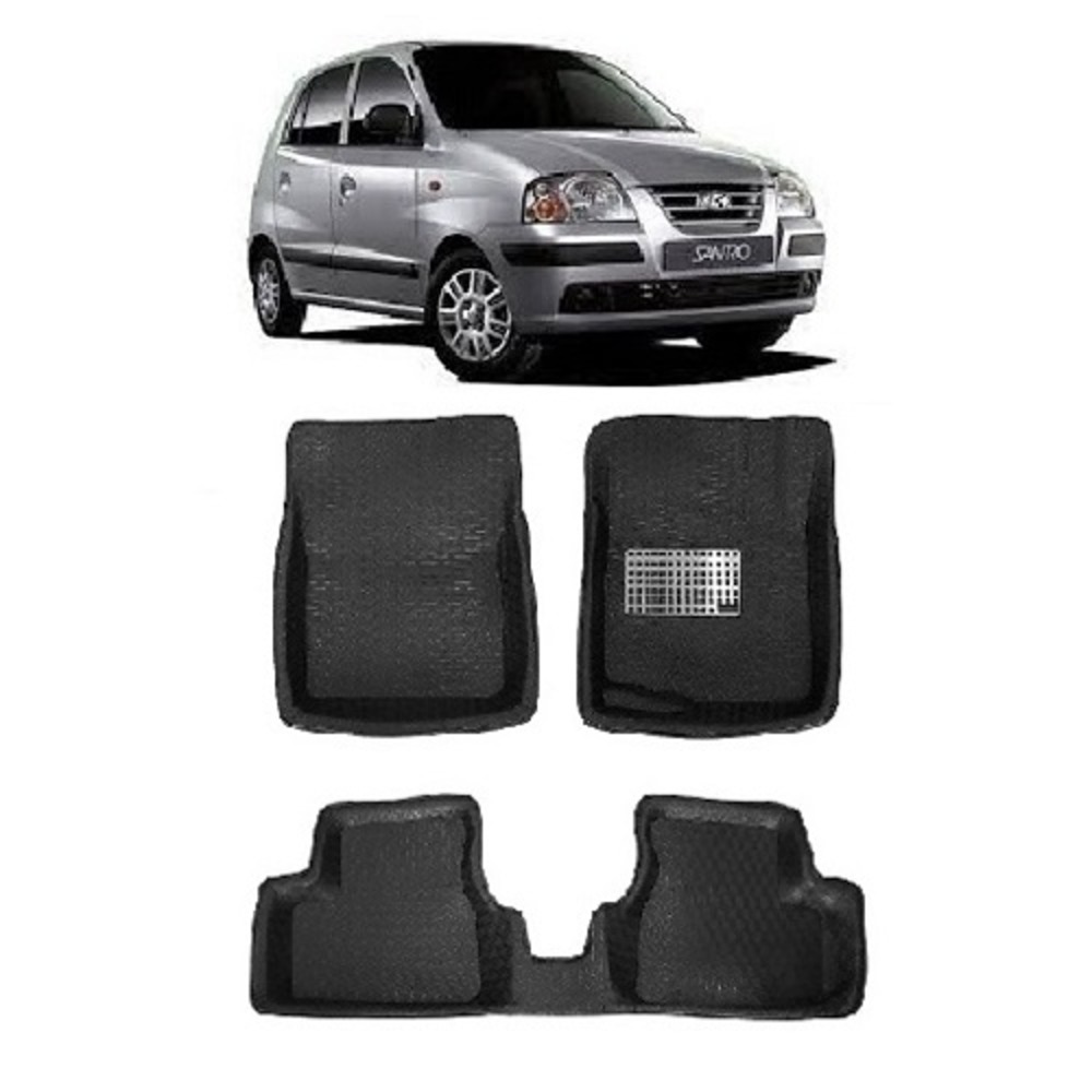 4.5D Car Floor Foot Tray Mats for Santro Xing  - Black